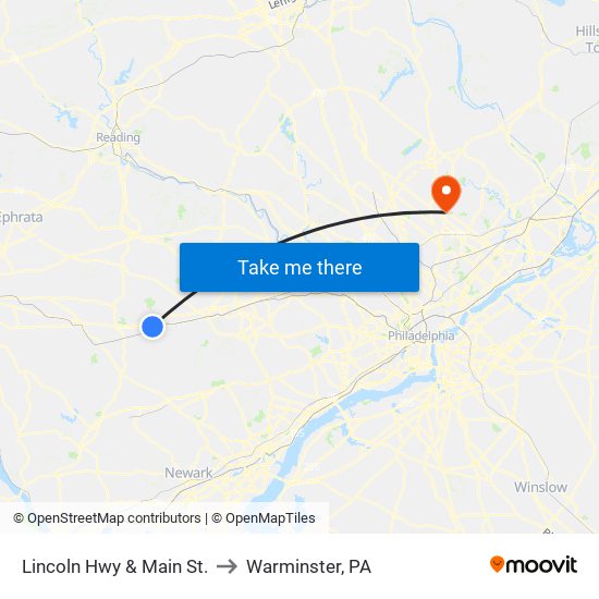 Lincoln Hwy & Main St. to Warminster, PA map