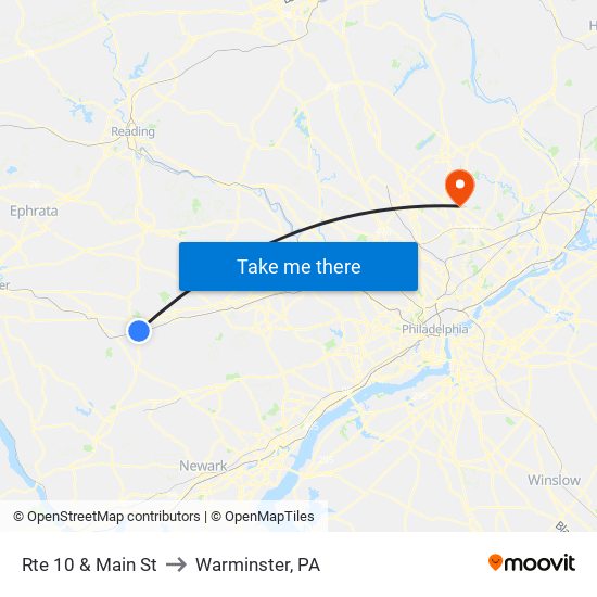 Rte 10 & Main St to Warminster, PA map