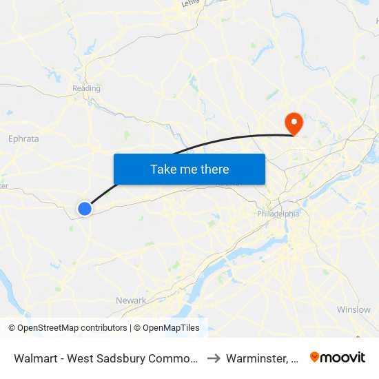 Walmart - West Sadsbury Commons to Warminster, PA map