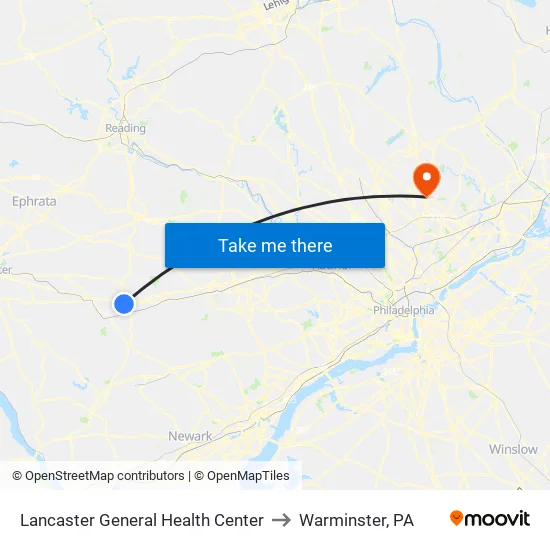 Lancaster General Health Center to Warminster, PA map