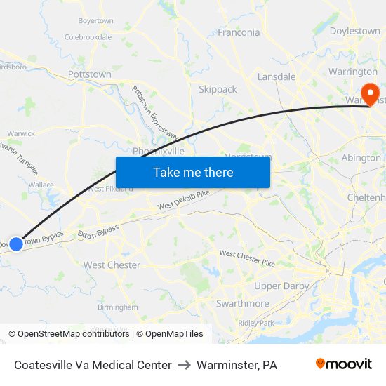 Coatesville Va Medical Center to Warminster, PA map