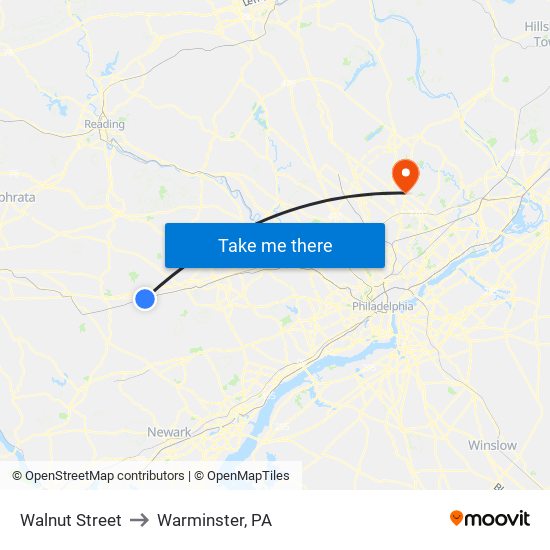 Walnut Street to Warminster, PA map