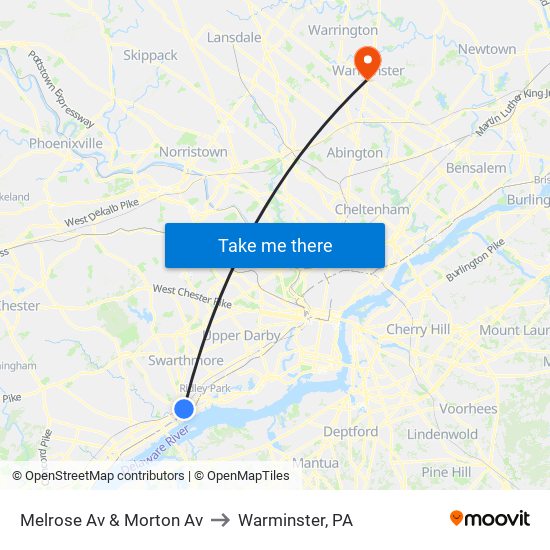 Melrose Av & Morton Av to Warminster, PA map
