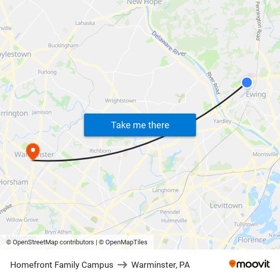 Homefront Family Campus to Warminster, PA map