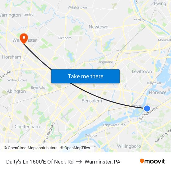 Dulty's Ln 1600'E Of Neck Rd to Warminster, PA map
