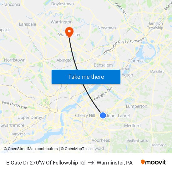 E Gate Dr 270'W Of Fellowship Rd to Warminster, PA map