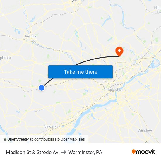 Madison St & Strode Av to Warminster, PA map