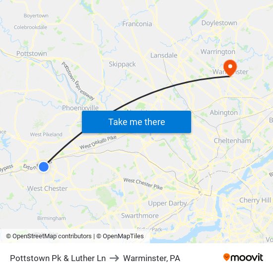 Pottstown Pk & Luther Ln to Warminster, PA map