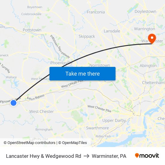 Lancaster Hwy & Wedgewood Rd to Warminster, PA map
