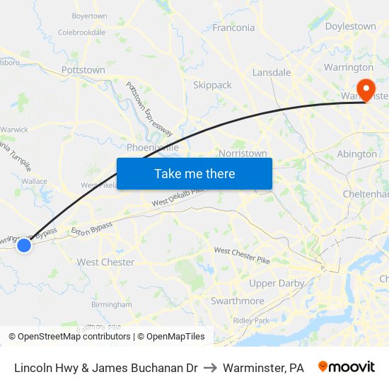 Lincoln Hwy & James Buchanan Dr to Warminster, PA map