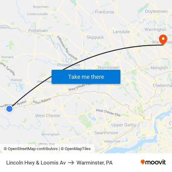 Lincoln Hwy & Loomis Av to Warminster, PA map