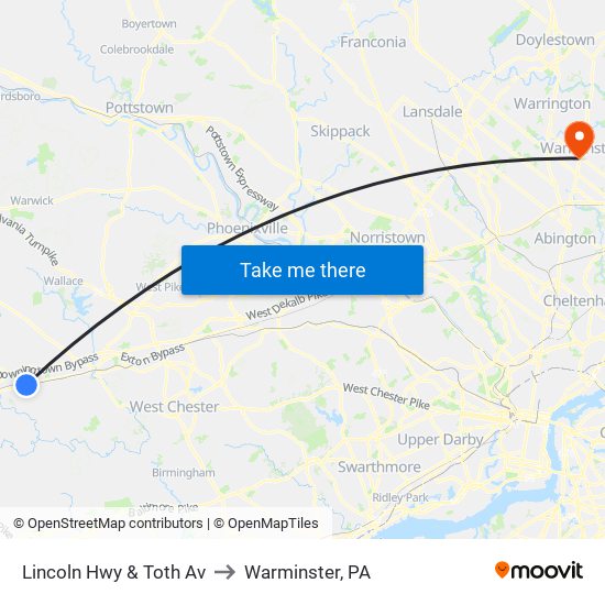 Lincoln Hwy & Toth Av to Warminster, PA map