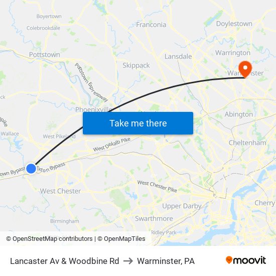 Lancaster Av & Woodbine Rd to Warminster, PA map
