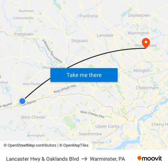 Lancaster Hwy & Oaklands Blvd to Warminster, PA map