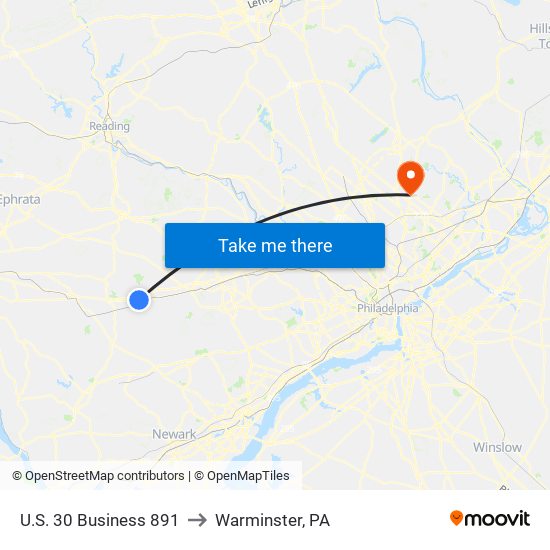 U.S. 30 Business 891 to Warminster, PA map