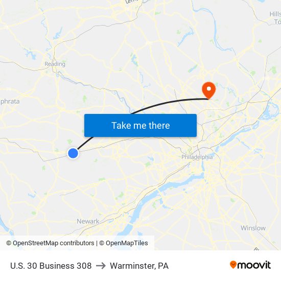 U.S. 30 Business 308 to Warminster, PA map