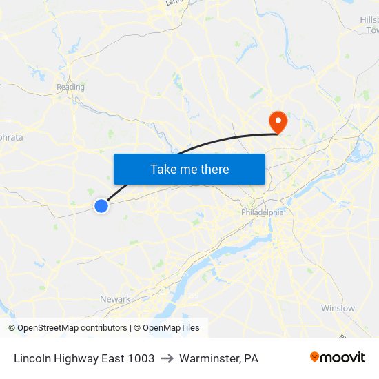 Lincoln Highway East 1003 to Warminster, PA map