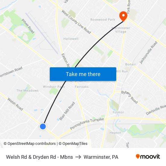 Welsh Rd & Dryden Rd - Mbns to Warminster, PA map