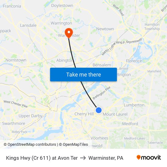 Kings Hwy (Cr 611) at Avon Ter to Warminster, PA map