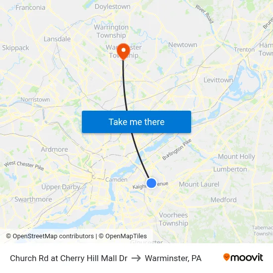 Church Rd at Cherry Hill Mall Dr to Warminster, PA map