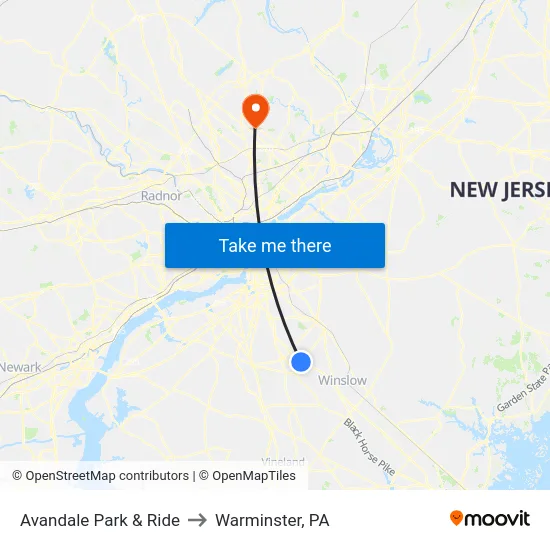 Avandale Park & Ride to Warminster, PA map