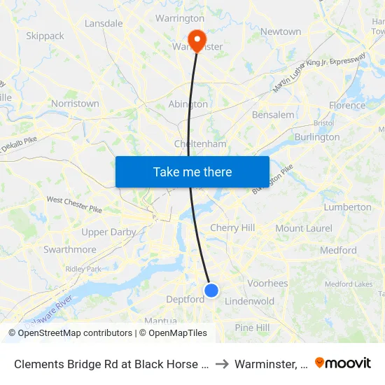Clements Bridge Rd at Black Horse Pike to Warminster, PA map