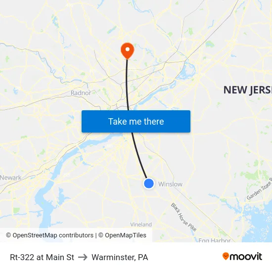 Rt-322 at Main St to Warminster, PA map