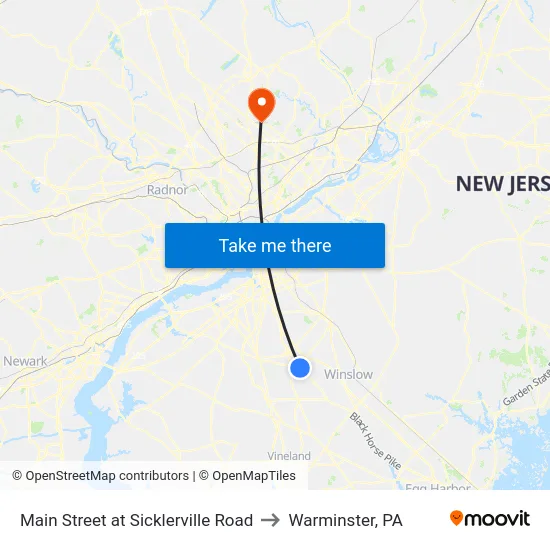 Main Street at Sicklerville Road to Warminster, PA map