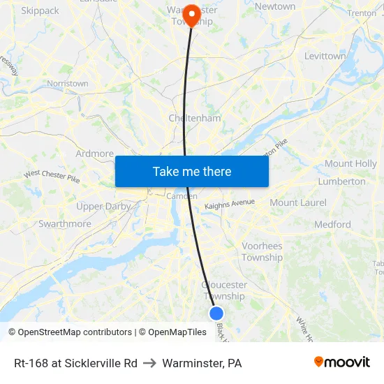 Rt-168 at Sicklerville Rd to Warminster, PA map