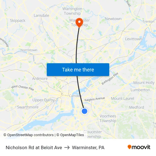 Nicholson Rd at Beloit Ave to Warminster, PA map