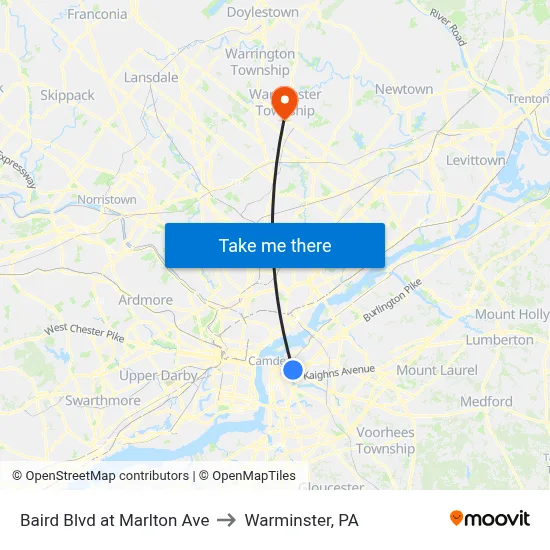 Baird Blvd at Marlton Ave to Warminster, PA map