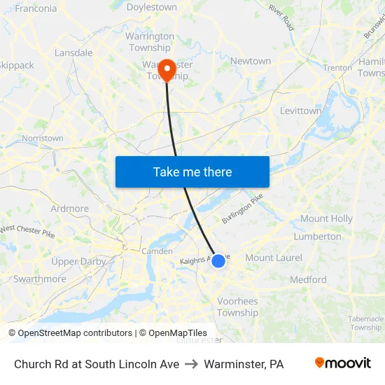 Church Rd at South Lincoln Ave to Warminster, PA map