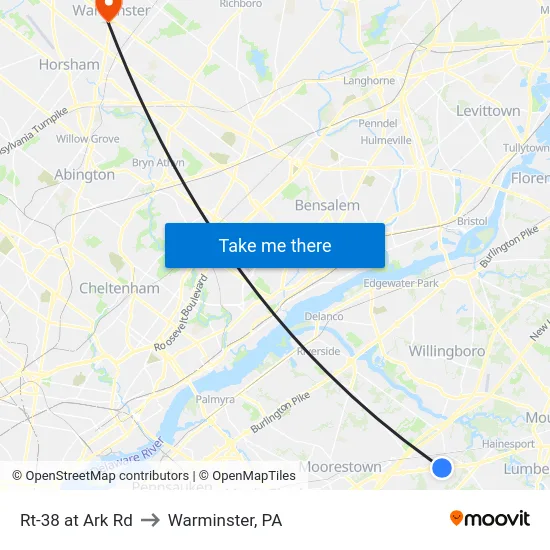 Rt-38 at Ark Rd to Warminster, PA map
