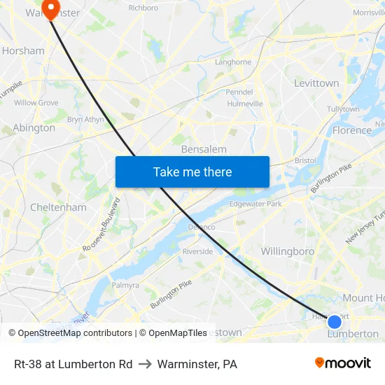 Rt-38 at Lumberton Rd to Warminster, PA map