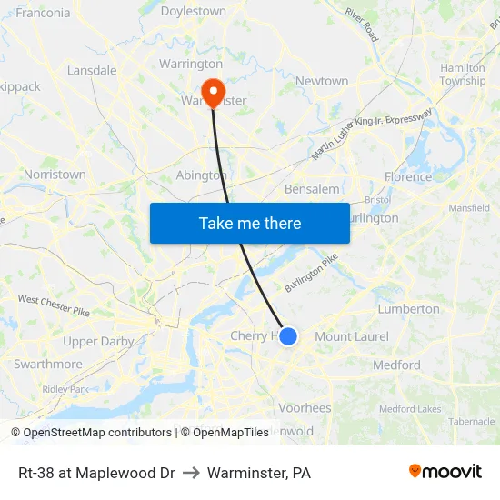 Rt-38 at Maplewood Dr to Warminster, PA map