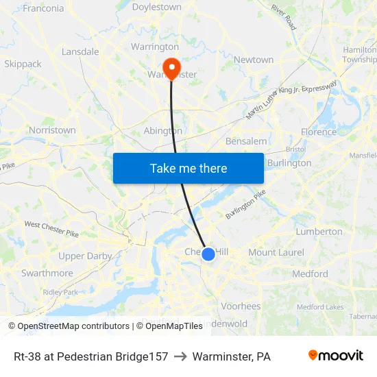 Rt-38 at Pedestrian Bridge157 to Warminster, PA map