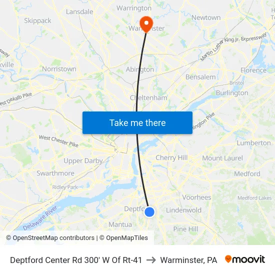 Deptford Center Rd 300' W Of Rt-41 to Warminster, PA map
