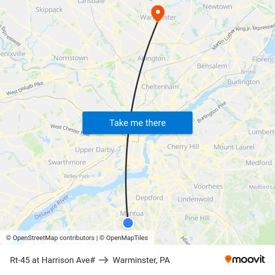 Rt-45 at Harrison Ave# to Warminster, PA map