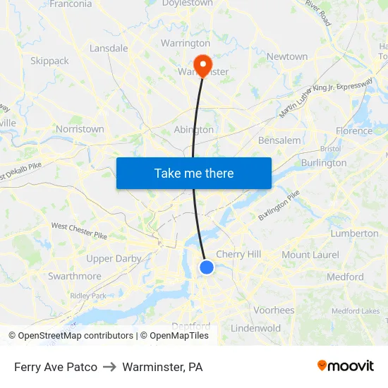 Ferry Ave Patco to Warminster, PA map