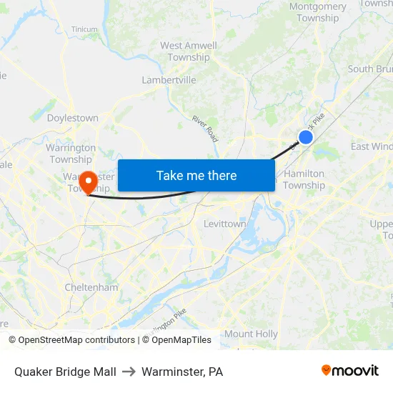 Quaker Bridge Mall to Warminster, PA map