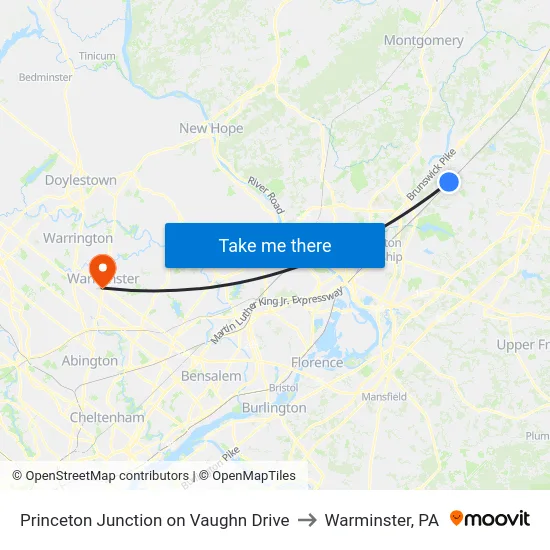 Princeton Junction on Vaughn Drive to Warminster, PA map