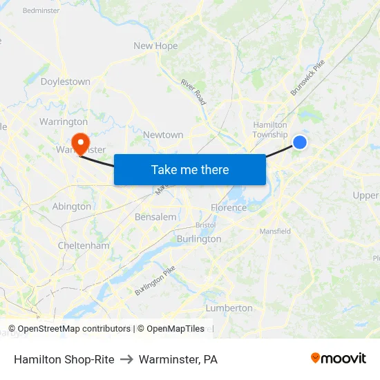 Hamilton Shop-Rite to Warminster, PA map