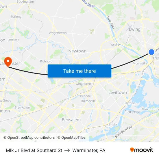 Mlk Jr Blvd at Southard St to Warminster, PA map