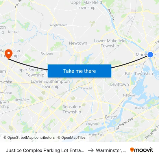 Justice Complex Parking Lot Entrance to Warminster, PA map