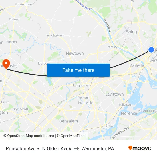 Princeton Ave at N Olden Ave# to Warminster, PA map