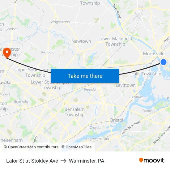 Lalor St at Stokley Ave to Warminster, PA map