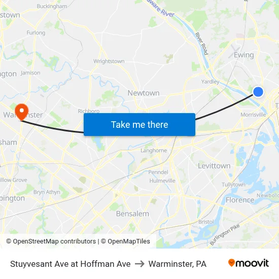 Stuyvesant Ave at Hoffman Ave to Warminster, PA map
