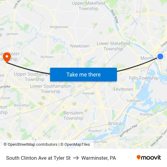 South Clinton Ave at Tyler St to Warminster, PA map