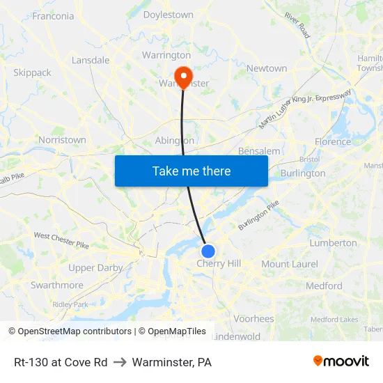 Rt-130 at Cove Rd to Warminster, PA map
