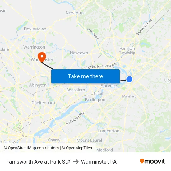 Farnsworth Ave at Park St# to Warminster, PA map